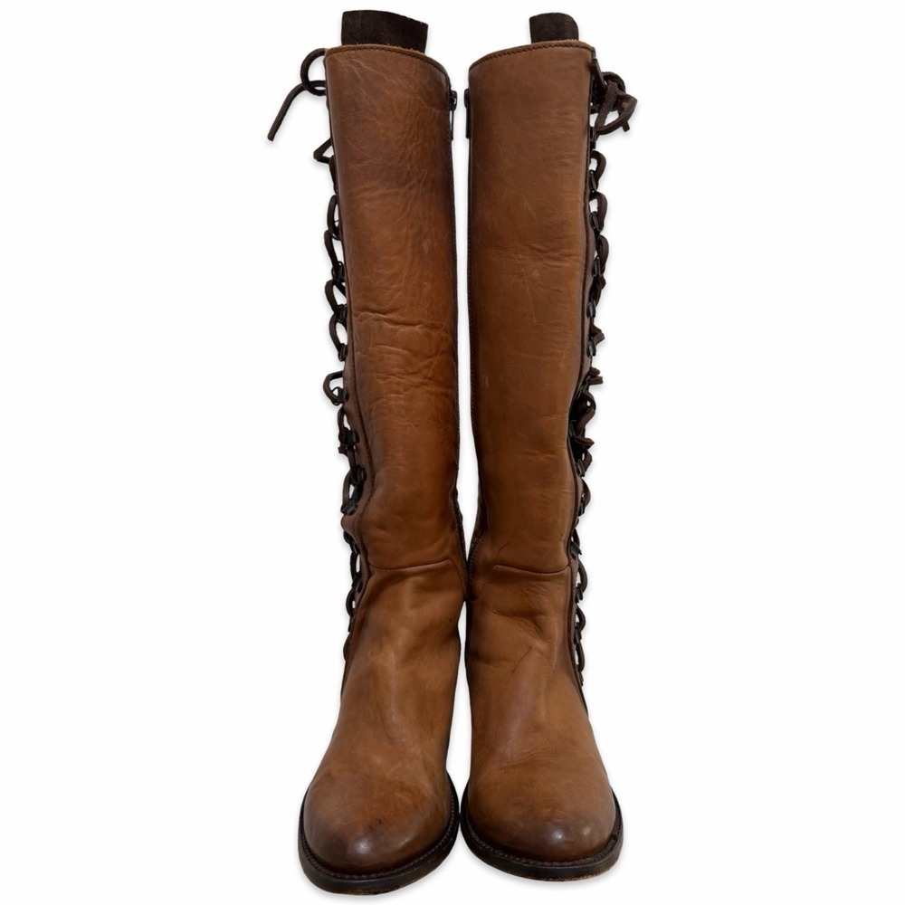 Freebird Wyatt Leather Lace Up Knee Tall Boot Women US 10 Cognac Brown Steampunk - Picture 8 of 16
